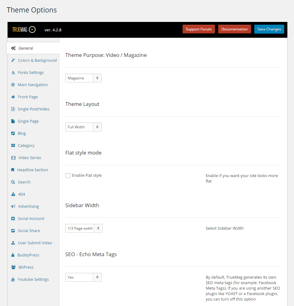 TrueMag Theme Options-Short